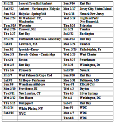 Tentative walk schedule, subject to change Join the Walk when we come through your community! 